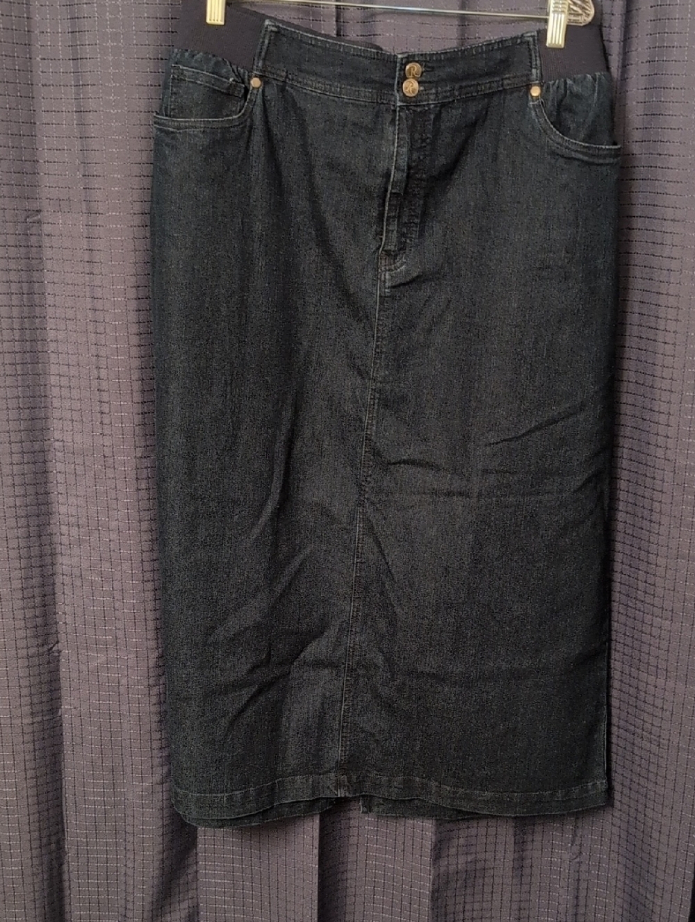 Roaman's Dark Blue Denim Midi Skirt